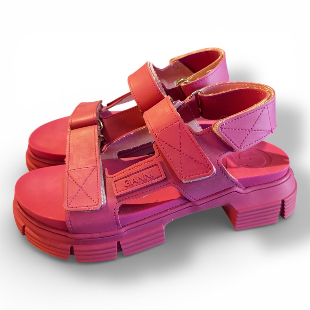 Ganni Hot Pink Chunky Platform Sandals - Picture 9 of 14